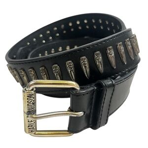 H-D 42 Wide Black Leather Belt Silver Tone Studs Vintage 2005